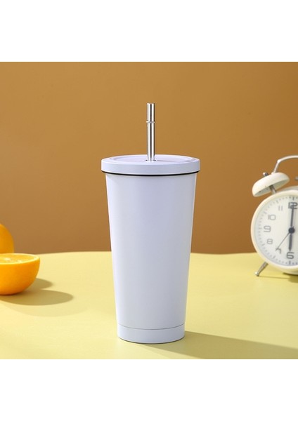 Mor 500ML Paslanmaz Çelik Çift Kahve Bira Kupası Pipetli Vakum Yalıtım Çay Bardağı Metal Drinkware Su Şişesi Seyahat Aksesuarları (Yurt Dışından)