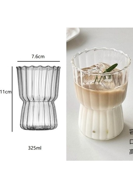 325ML 1 Adet Şerit Cam Kupa Yaratıcı Büyük Süt Suyu Su Kahve Kulplu Fincan Şeffaf Kupa Tatlı Yulaf Ezmesi Kahvaltı Fincan (Yurt Dışından)