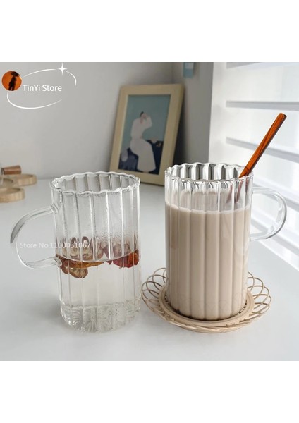 325ML 1 Adet Şerit Cam Kupa Yaratıcı Büyük Süt Suyu Su Kahve Kulplu Fincan Şeffaf Kupa Tatlı Yulaf Ezmesi Kahvaltı Fincan (Yurt Dışından) fiyatları