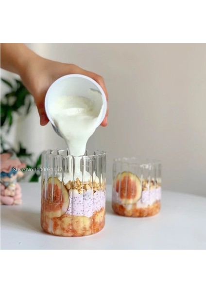 325ML 1 Adet Şerit Cam Kupa Yaratıcı Büyük Süt Suyu Su Kahve Kulplu Fincan Şeffaf Kupa Tatlı Yulaf Ezmesi Kahvaltı Fincan (Yurt Dışından) indirimleri