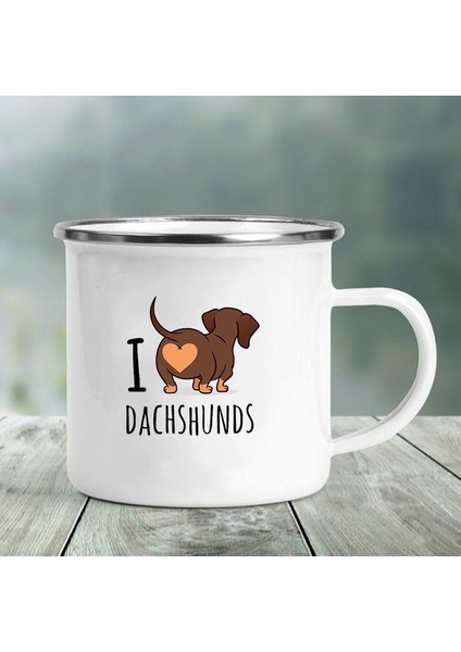 XH191-A015WH-8 360ML Dachshunds'u Seviyorum Baskılı Emaye Kupa Yaratıcı Cam Kahve Içecekleri Tatlı Süt Kupası Cam Vintage Isıtılabilir Kolu Drinkware Hediyeler (Yurt Dışından)