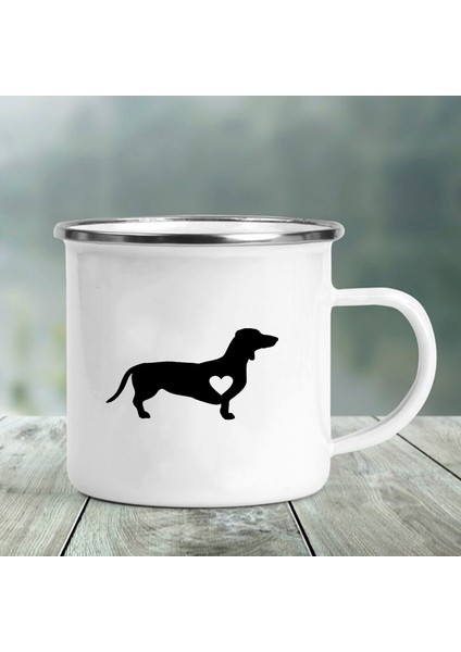 XH191-A015WH-8 360ML Dachshunds'u Seviyorum Baskılı Emaye Kupa Yaratıcı Cam Kahve Içecekleri Tatlı Süt Kupası Cam Vintage Isıtılabilir Kolu Drinkware Hediyeler (Yurt Dışından)