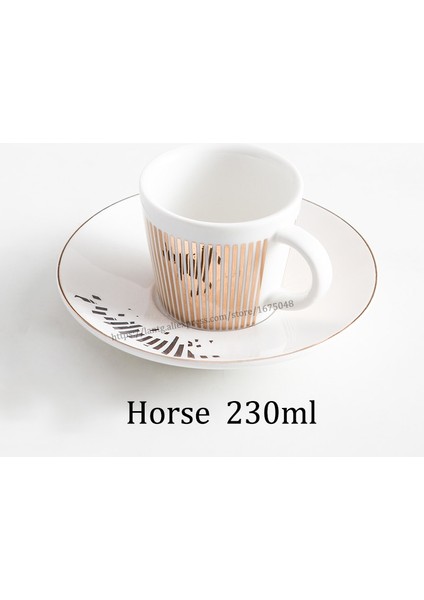 Altın Baykuş 90 ml Yaratıcı At Anamorfik Fincan Ayna Yansıma Fincan Sinek Kuşu Kupa Kahve Çay Seti Coaster ile 90 ML-220 ml Su Şişesi (Yurt Dışından)