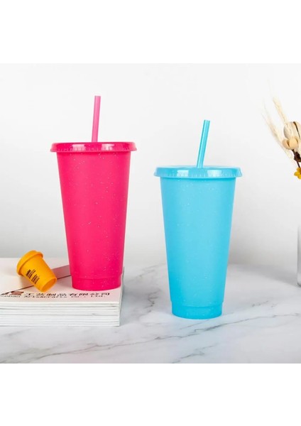Kırmızı 710 ml Pipetli Su Bardağı Renk Değiştiren Su Şişesi Kapaklı ve Pipetli Su Bardağı Içme Bardağı Vaso Con Tapa Y Pajita (Yurt Dışından)