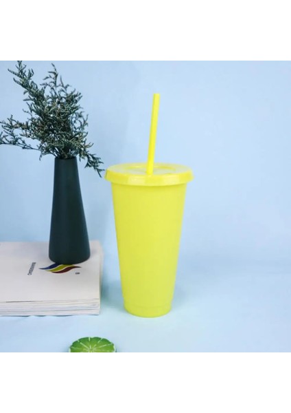 Kırmızı 710 ml Pipetli Su Bardağı Renk Değiştiren Su Şişesi Kapaklı ve Pipetli Su Bardağı Içme Bardağı Vaso Con Tapa Y Pajita (Yurt Dışından)