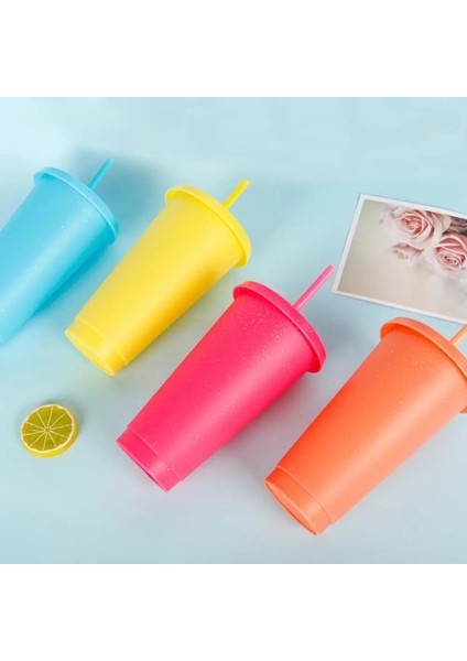Kırmızı 710 ml Pipetli Su Bardağı Renk Değiştiren Su Şişesi Kapaklı ve Pipetli Su Bardağı Içme Bardağı Vaso Con Tapa Y Pajita (Yurt Dışından)