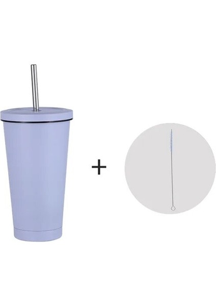 Açık Mor 750ML 500/750ML Paslanmaz Çelik Kapaklı Bardak ve Saman Tumbler Buzlu Kahve Kupa Çift Duvar Su Şişeleri Yeniden Kullanılabilir Depolama Dış Mekan (Yurt Dışından)