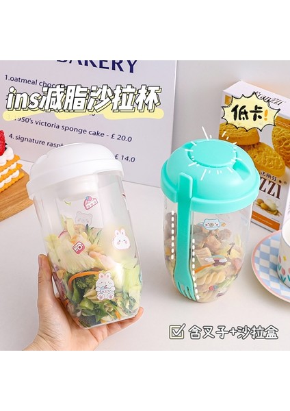 Açık Mavi 1000 ml Taşınabilir Kahvaltı Yulaf Ezmesi Tahıl Fındık Yoğurt Salata Bardağı Konteyner Seti Çatal Sos Bardağı Kapaklı Bento Yiyecek Kasesi Mutfak Öğle Yemeği Kutusu (Yurt Dışından)