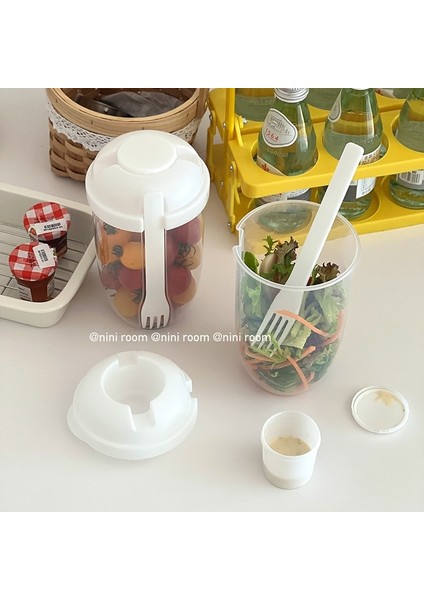 Açık Mavi 1000 ml Taşınabilir Kahvaltı Yulaf Ezmesi Tahıl Fındık Yoğurt Salata Bardağı Konteyner Seti Çatal Sos Bardağı Kapaklı Bento Yiyecek Kasesi Mutfak Öğle Yemeği Kutusu (Yurt Dışından)