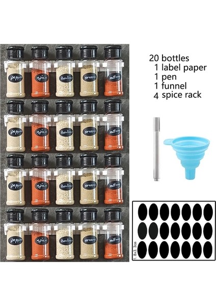 G-20PING 3jt 4jiazi 5/10/15/20 Adet Baharat Kavanozları Etiketleri ile Plastik Şeffaf Baharat Şişesi Kapları Baharat Biber Tuz Cocina Mutfak Baharat Kavanoz (Yurt Dışından)