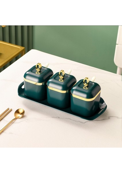 3 Izgaralar Yeşil Baharat Kutusu Kapaklı Set Tuz Biber Baharat Rafı Kavanoz Şekerlik Mutfak Gadget Cihaz Setleri Kapaklı Baharat Kutusu Organizatör (Yurt Dışından)
