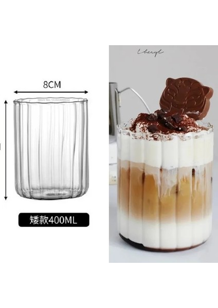 400ML 1 Adet Şerit Cam Kupa Yaratıcı Büyük Süt Suyu Su Kahve Kulplu Fincan Şeffaf Kupa Tatlı Yulaf Ezmesi Kahvaltı Fincan (Yurt Dışından)