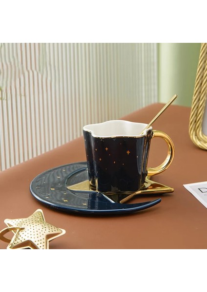 Mavi 301-400ML Yıldız ve Ay Tabaklı Yaratıcı Seramik Bardak (Yurt Dışından)