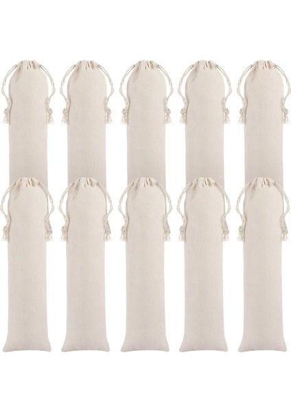 Gösterildiği Gibi Bestonzon 10 Adet Pamuk ve Keten Kese Çanta Saman Taşıma Çantası Paslanmaz Çelik Pipet Çatal Bıçak Takımı Çatal Kaşık Depolama (Yurt Dışından)