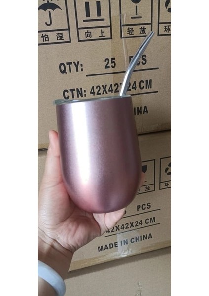 Pipetli 6oz 6oz 12OZ Şarap Yumurta Pipetli Kupa Fincan Kahve Süt Dayanıklı Taşınabilir Yerba Mate Çay Pipetli ve Kapaklı Kupa (Yurt Dışından)