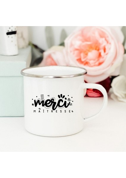 XH1729-A015WH-8 Fransız Çiçek Baskılı Kupalar Yaratıcı Kahve Çay Bardak Içecekler Su Süt Kupası Emaye Kupa Okul Ev Kolu Drinkware Öğretmen Hediyeler (Yurt Dışından)