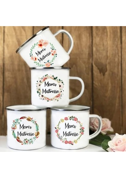 XH1729-A015WH-8 Fransız Çiçek Baskılı Kupalar Yaratıcı Kahve Çay Bardak Içecekler Su Süt Kupası Emaye Kupa Okul Ev Kolu Drinkware Öğretmen Hediyeler (Yurt Dışından)