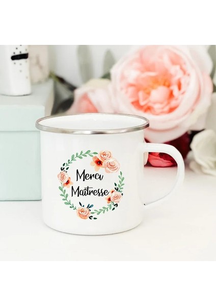 XH1729-A015WH-8 Fransız Çiçek Baskılı Kupalar Yaratıcı Kahve Çay Bardak Içecekler Su Süt Kupası Emaye Kupa Okul Ev Kolu Drinkware Öğretmen Hediyeler (Yurt Dışından)