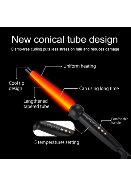 9.5-19 mm Au 230/450 Derece Titanyum Turmalin Seramik Konik Varil Konik Değnek Saç Bigudi Saç Kıvırma Maşası (Yurt Dışından)