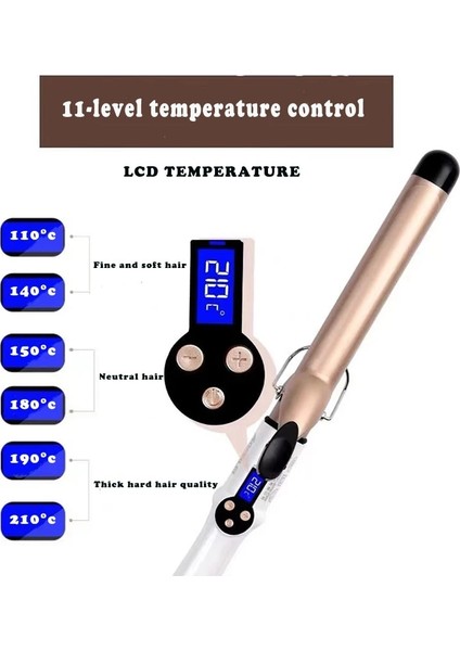 Ürün 1-25MM Ab Sıcaklık Ayarı Elektrikli Saç Bigudi Uzun Saç Kıvırma Maşası Değnek 9-38MM Profesyonel Saç Maşası LCD Ekran (Yurt Dışından) fiyatları
