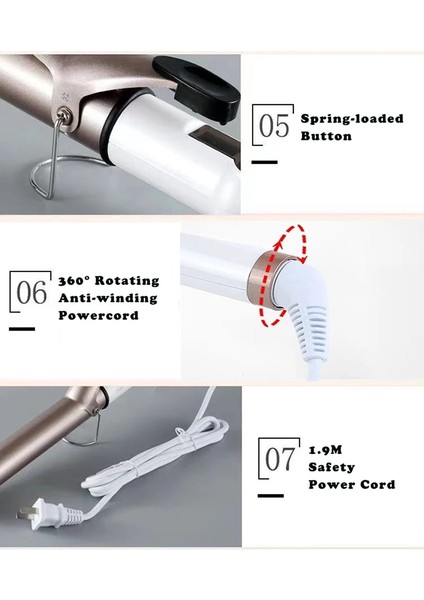 Ürün 1-25MM Ab Sıcaklık Ayarı Elektrikli Saç Bigudi Uzun Saç Kıvırma Maşası Değnek 9-38MM Profesyonel Saç Maşası LCD Ekran (Yurt Dışından) modelleri