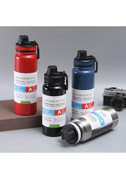 Gümüş 800 ml Paslanmaz Çelik Açık Termos Bardak Büyük Kapasiteli Uzay Pot 600/800/1000 ml Taşınabilir Spor Seyahat Araba Su Bardağı Su Isıtıcısı (Yurt Dışından)