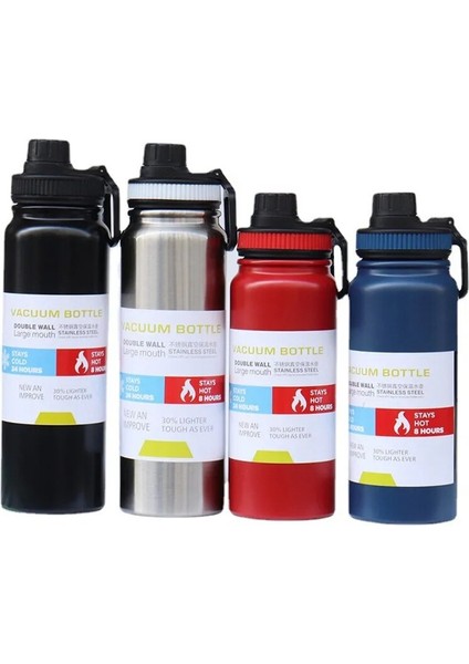 Gümüş 800 ml Paslanmaz Çelik Açık Termos Bardak Büyük Kapasiteli Uzay Pot 600/800/1000 ml Taşınabilir Spor Seyahat Araba Su Bardağı Su Isıtıcısı (Yurt Dışından)