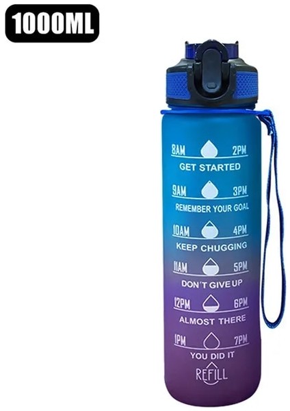 C-Mavi 800-1000 ml 1 Litre Motivasyon Su Şişesi Saman Memesi ile Zaman Işaretleyici ile Spor Salonu Kamp Turu Için Sızdırmaz Spor Su Şişesi (Yurt Dışından)