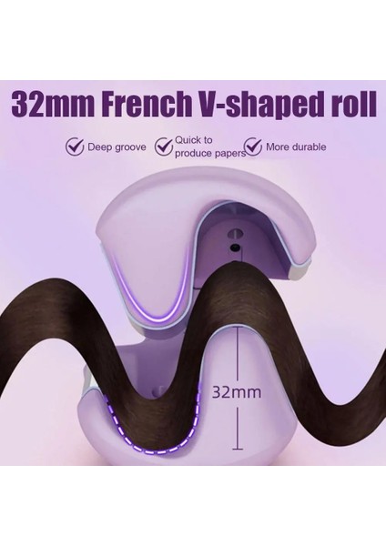 Mor Kutu Yok Bize 32MM Saç Dalgası Curling Demir Profesyonel Fransız Yumurta Rulo Saç Bigudi Oluklu Dalgalı Şekillendirici Hızlı Isıtma Hacim Veren Şekillendirici Aracı (Yurt Dışından)