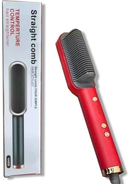 2 In 1 Kırmızı Ingiltere Çok Fonksiyonlu 2 In 1 LCD Termostatik Düzleştiriciler ve Saç Maşası Şekillendirici Aracı Kadın Bling Sıcak Tarak Düzleştirici Fırça Saç (Yurt Dışından)