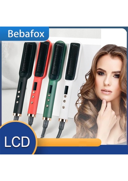 2 In 1 Kırmızı Ingiltere Çok Fonksiyonlu 2 In 1 LCD Termostatik Düzleştiriciler ve Saç Maşası Şekillendirici Aracı Kadın Bling Sıcak Tarak Düzleştirici Fırça Saç (Yurt Dışından)