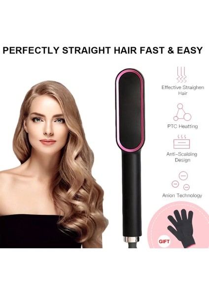 2 In 1 Kırmızı Ingiltere Çok Fonksiyonlu 2 In 1 LCD Termostatik Düzleştiriciler ve Saç Maşası Şekillendirici Aracı Kadın Bling Sıcak Tarak Düzleştirici Fırça Saç (Yurt Dışından)