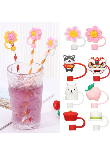 Tip 2 Yeni Sıçramaya Dayanıklı Karikatür Pipet Fişleri Silikon Toz Geçirmez Kapak Pipet Ucu Kapağı Şeftali Çiçek Sızdırmazlık Kapakları Drinkware Aksesuarları (Yurt Dışından)