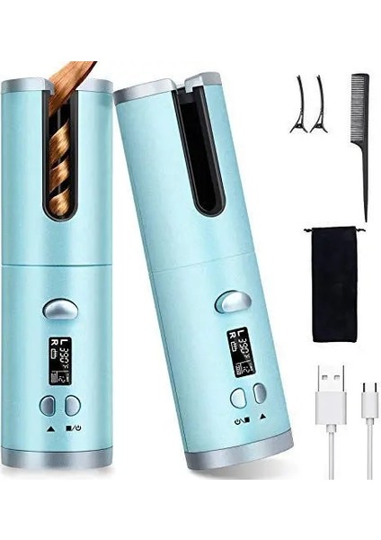 Siyah Otomatik Kablosuz Saç Bigudi Akülü Dönen USB Şarj Edilebilir Bukle Makinesi Ekran Sıcaklığı Ayarlanabilir Zamanlama Saç Bigudi (Yurt Dışından)