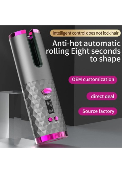Siyah Otomatik Kablosuz Saç Bigudi Akülü Dönen USB Şarj Edilebilir Bukle Makinesi Ekran Sıcaklığı Ayarlanabilir Zamanlama Saç Bigudi (Yurt Dışından) modelleri