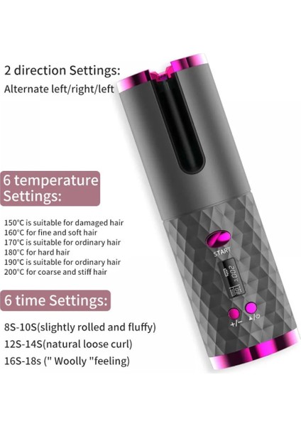 Siyah Otomatik Kablosuz Saç Bigudi Akülü Dönen USB Şarj Edilebilir Bukle Makinesi Ekran Sıcaklığı Ayarlanabilir Zamanlama Saç Bigudi (Yurt Dışından) indirimleri