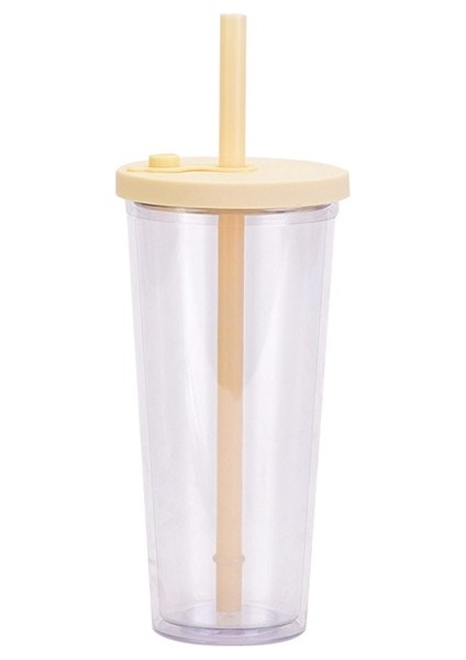 Bej Sarı Kapak 700ML 53RENK Soğuk Su Şişesi 700ML Yaz Caneca Bardak Plastik Kapaklı ve Pipetli Boba Kahve Kupa Su Şişesi Bardakları Bubble Tea Makaro (Yurt Dışından)