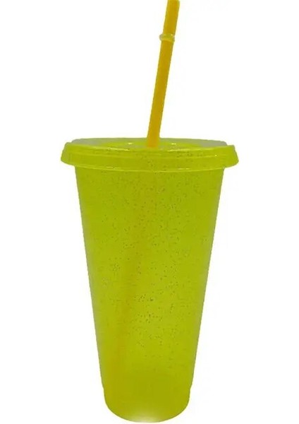 Sarı L Plastik Saman Bardak Kahve Fincanı Su Şişesi Taşınabilir Yeniden Kullanılabilir Pp Kız Payetli Glitter Fincan Açık Kahve Içme Bardağı Drinkware (Yurt Dışından)