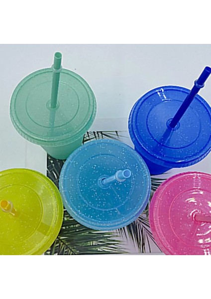 Sarı L Plastik Saman Bardak Kahve Fincanı Su Şişesi Taşınabilir Yeniden Kullanılabilir Pp Kız Payetli Glitter Fincan Açık Kahve Içme Bardağı Drinkware (Yurt Dışından)