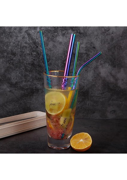 Gül Altın 7 Adet/takım Yemek Takımı Seti Yeniden Kullanılabilir Paslanmaz Çelik Pipet Kaşık Temizleme Fırçası ile Sofra Takımı Saklama Kutusu Çatal Seti (Yurt Dışından)