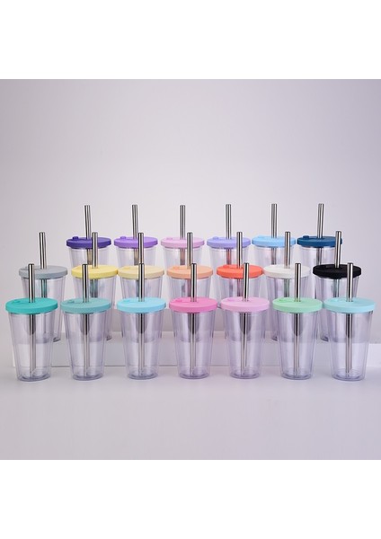 Bir 16OZ 16OZ Kabarcık Çay Samanı Tumbler Plastik Boba Kupası Çift Duvar Buzlu Kahve Fincanı Gelin Partisi Için Temizle Pastel Renk Soğuk Fincan (Yurt Dışından)
