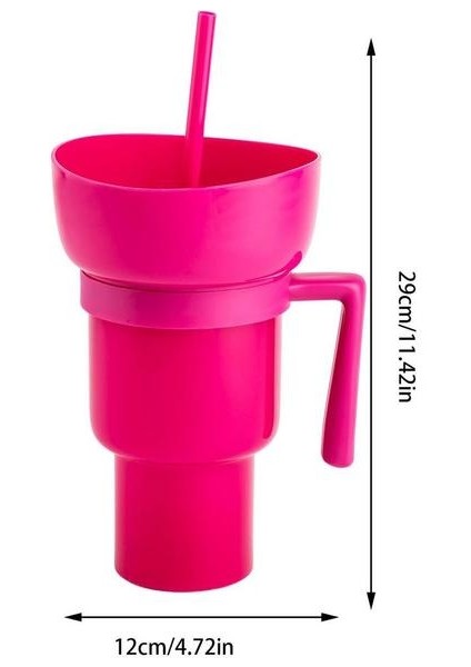 Pembe Snack Bardak 2 In 1 Çok Fonksiyonlu Renk Değiştiren Stadyum Bardak Aperatif Içecek Pipetli Bardak Filmler Ev Kullanımı Için (Yurt Dışından)
