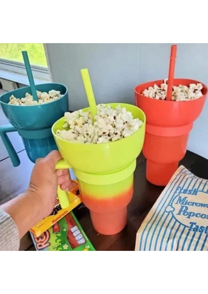 Pembe Snack Bardak 2 In 1 Çok Fonksiyonlu Renk Değiştiren Stadyum Bardak Aperatif Içecek Pipetli Bardak Filmler Ev Kullanımı Için (Yurt Dışından)