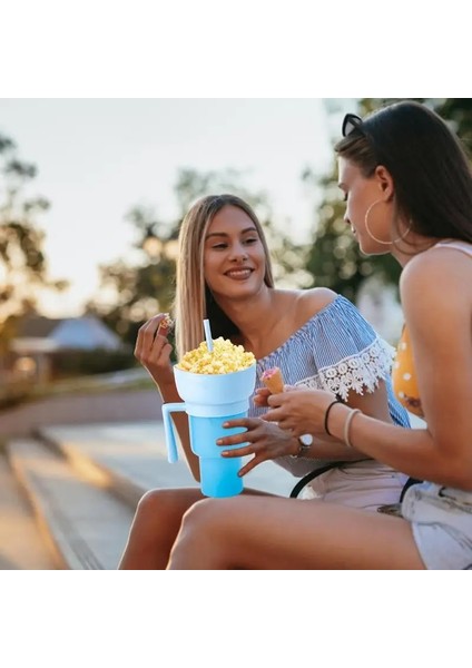 Pembe Snack Bardak 2 In 1 Çok Fonksiyonlu Renk Değiştiren Stadyum Bardak Aperatif Içecek Pipetli Bardak Filmler Ev Kullanımı Için (Yurt Dışından)