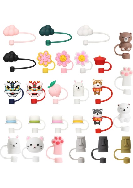Stil 4 Sıçramaya Dayanıklı Karikatür Pipet Fişler Silikon Toz Geçirmez Kapak Pipet Ucu Kapağı Şeftali Çiçek Sızdırmazlık Kapakları Drinkware Aksesuarları (Yurt Dışından)