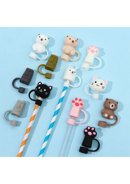 Stil 4 Sıçramaya Dayanıklı Karikatür Pipet Fişler Silikon Toz Geçirmez Kapak Pipet Ucu Kapağı Şeftali Çiçek Sızdırmazlık Kapakları Drinkware Aksesuarları (Yurt Dışından)