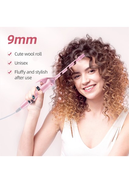 Pembe Ab Ckeyin Mini Saç Maşası 9mm Bigudi Değnek Profesyonel Kıvırcık Maşa Seramik Elektrikli Salon Şekillendirici Aracı Küçük Sıkma Demir (Yurt Dışından)