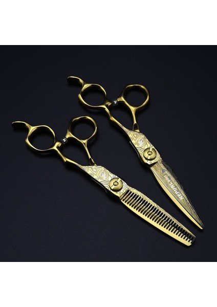 Set Altın Çelik Şam 440C Profesyonel Berber Aletleri Kuaförlük Salonu Saç Kesme Inceltme Makası Seti 6.0 Inç Saç Makas (Yurt Dışından)