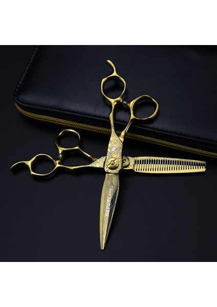 Set Altın Çelik Şam 440C Profesyonel Berber Aletleri Kuaförlük Salonu Saç Kesme Inceltme Makası Seti 6.0 Inç Saç Makas (Yurt Dışından) fiyatları