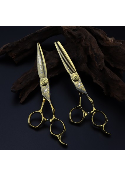 Set Altın Çelik Şam 440C Profesyonel Berber Aletleri Kuaförlük Salonu Saç Kesme Inceltme Makası Seti 6.0 Inç Saç Makas (Yurt Dışından) indirimleri